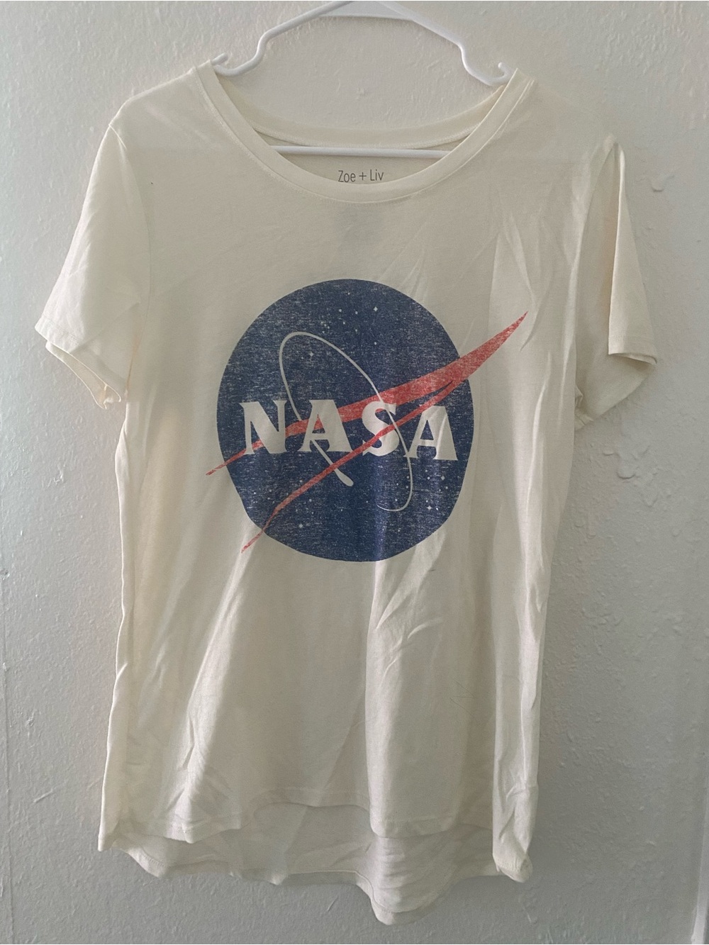 Zoe + Liv Cream Short-Sleeve NASA Graphic Tee with Blue & Red Logo